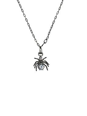 Spider Pendant Necklace with CZ Accent - Silver